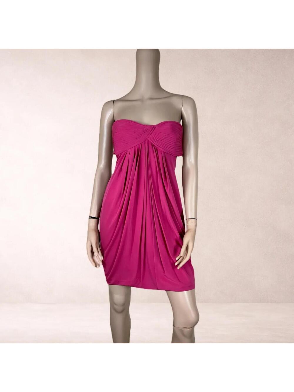 BCBG Hot Pink Strapless Y2K Club Mini Backless Party Jersey Dress